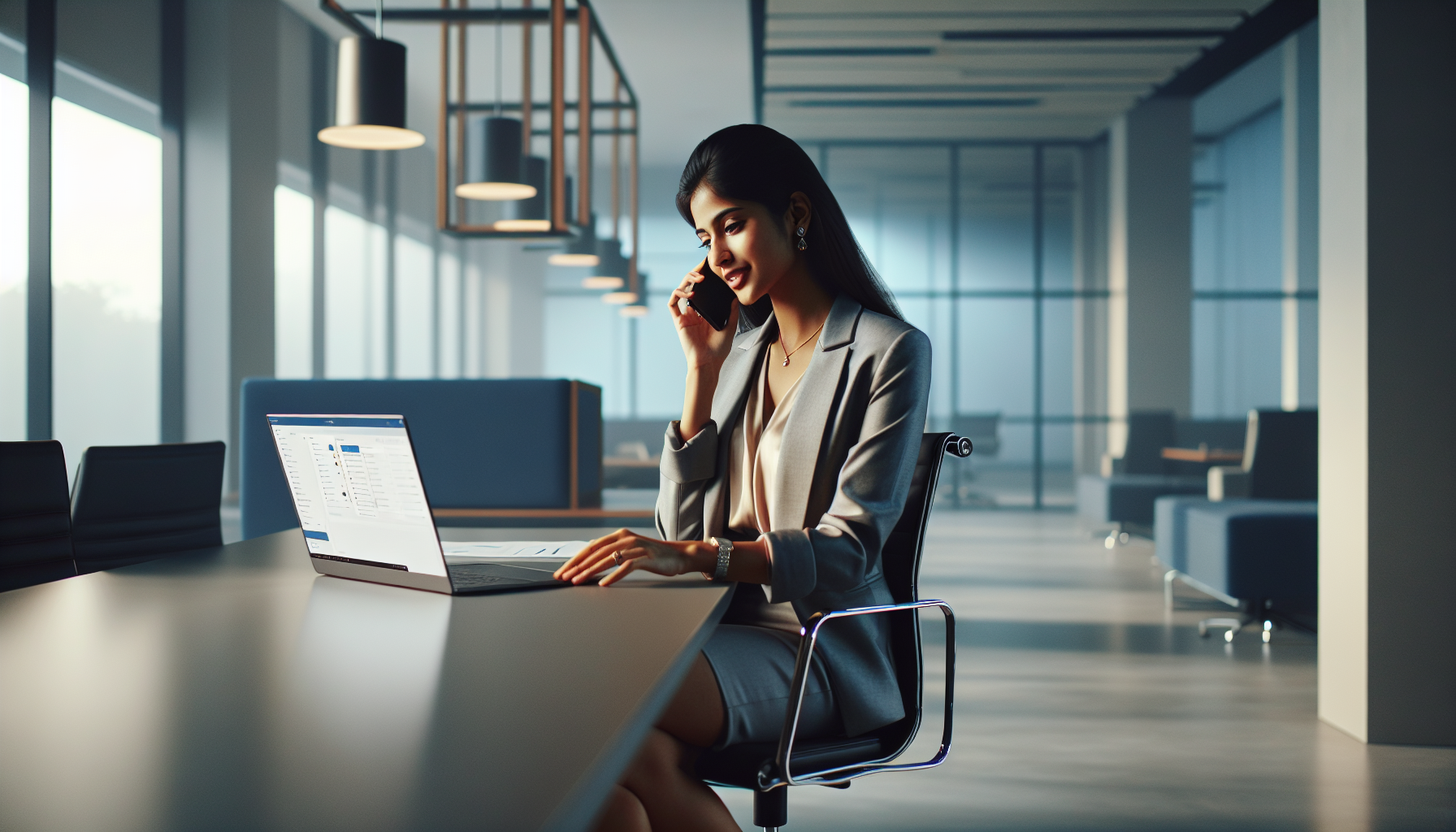 Sales rep practicing a pitch alone at a desk with a laptop open